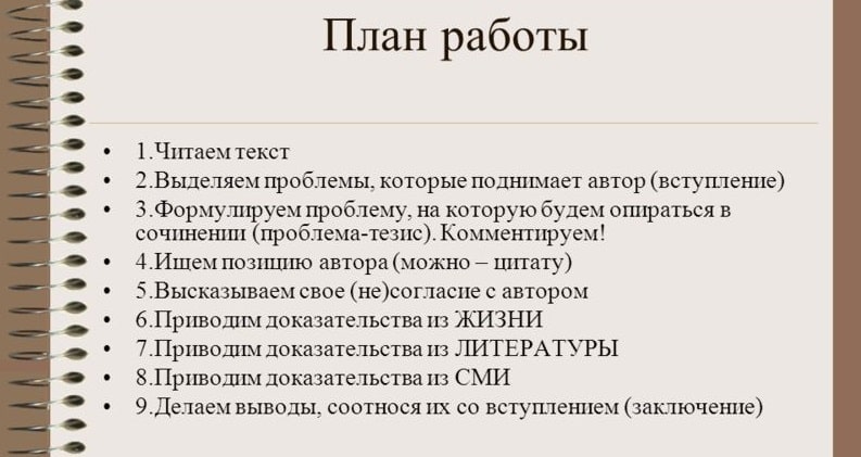 План написания сочинения рассуждения по русскому языку